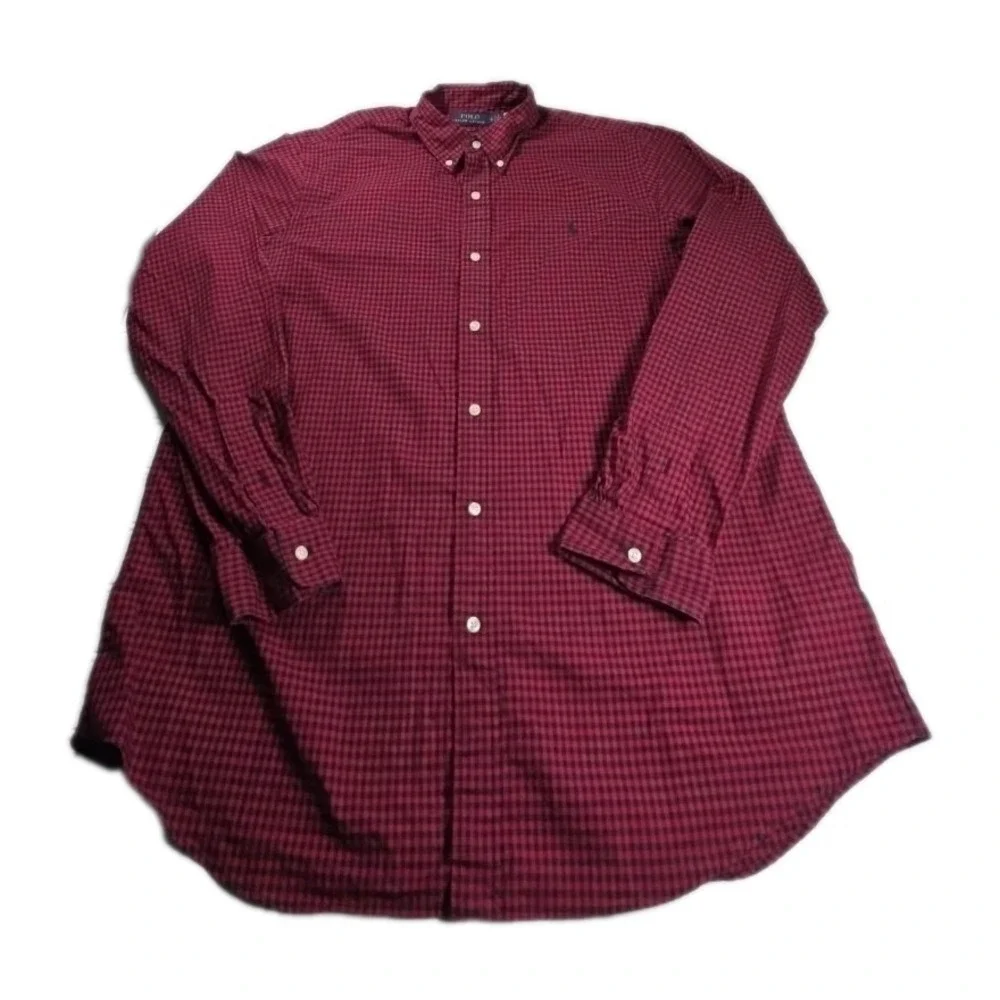 Polo Ralph Lauren Shirt‎ Mens XL Gingham Check Classic Fit Button Down RED/BLUE